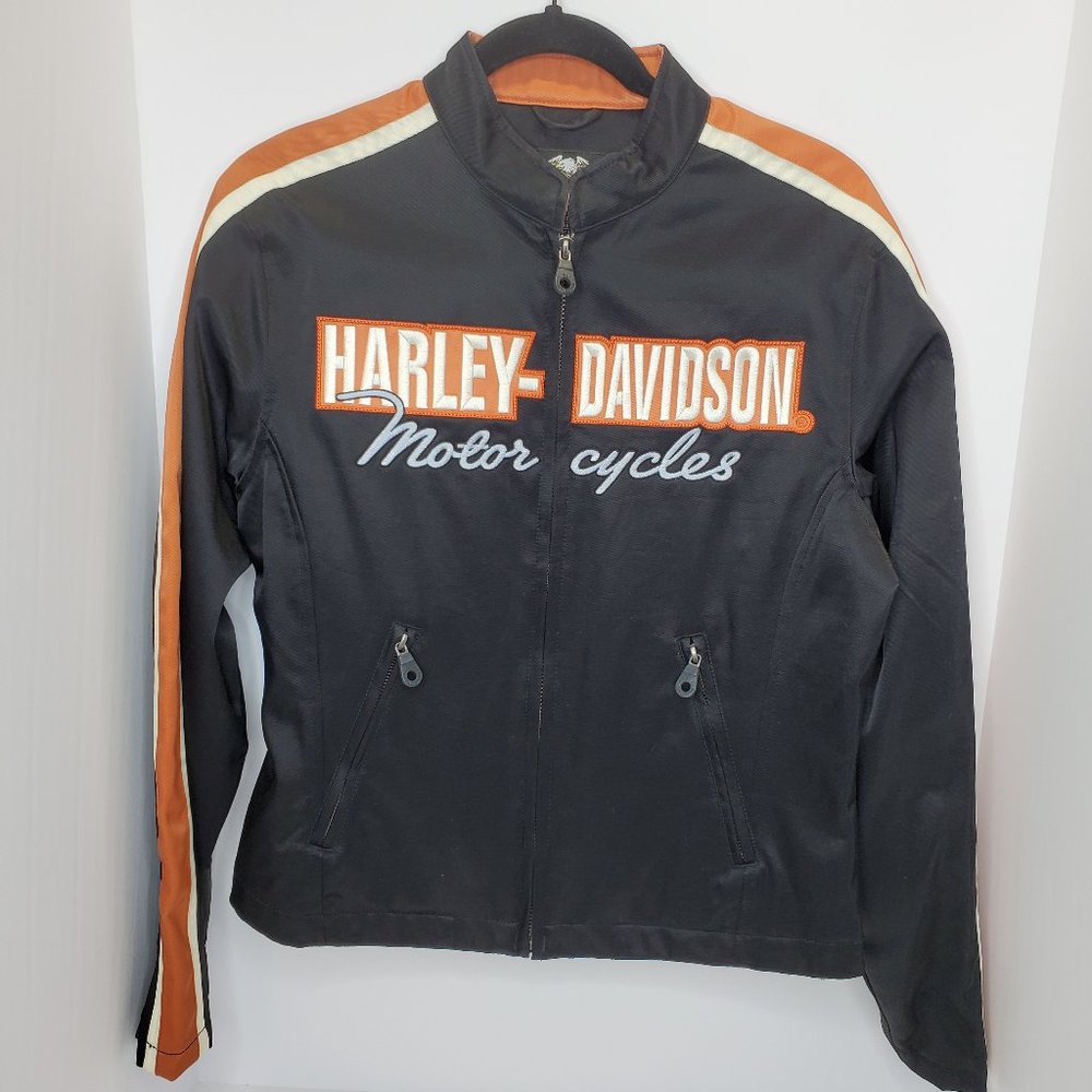 Harley-Davidson Women's Med Nylon & Mesh Black/Orange Motorcycle Riding Jacket